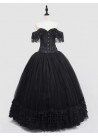 Black Off-the-Shoulder Gothic Lace Corset Long Prom Ball Dress D1053