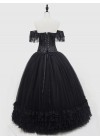 Black Off-the-Shoulder Gothic Lace Corset Long Prom Ball Dress D1053