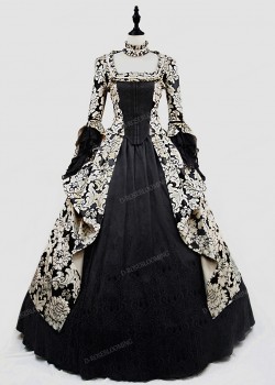 Black and Gold Gothic Victorian Ball Gown Dress D3027