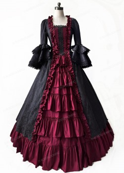 Black and Dark Red Gothic Antoinette Victorian Ball Gowns D3030