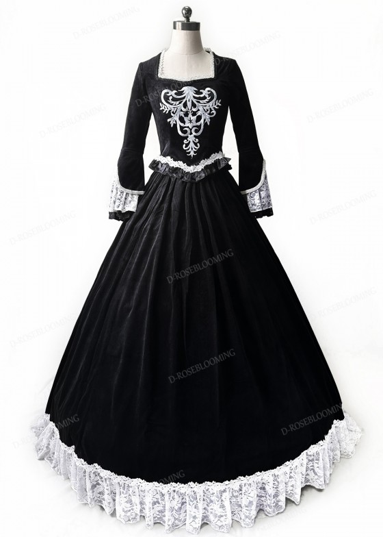 Black Velvet Civil War Theatrical Victorian Ball Dress D3028