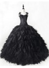 Black Gothic Lace Tulle Wedding Prom Ball Dress D1054