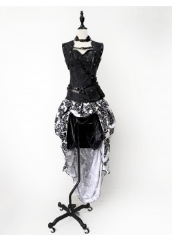 Gothic Steampunk Corset Burlesque High-Low Prom Party Dress D1058