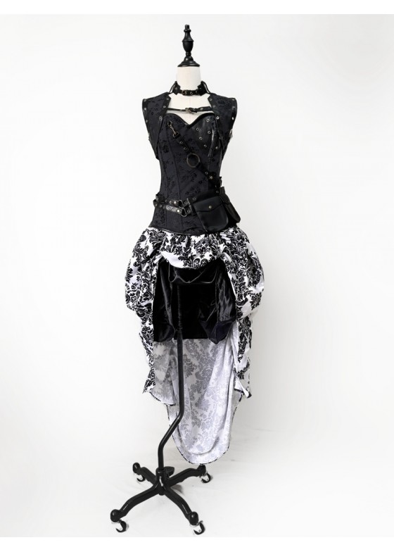Gothic Steampunk Corset Burlesque High-Low Prom Party Dress D1058