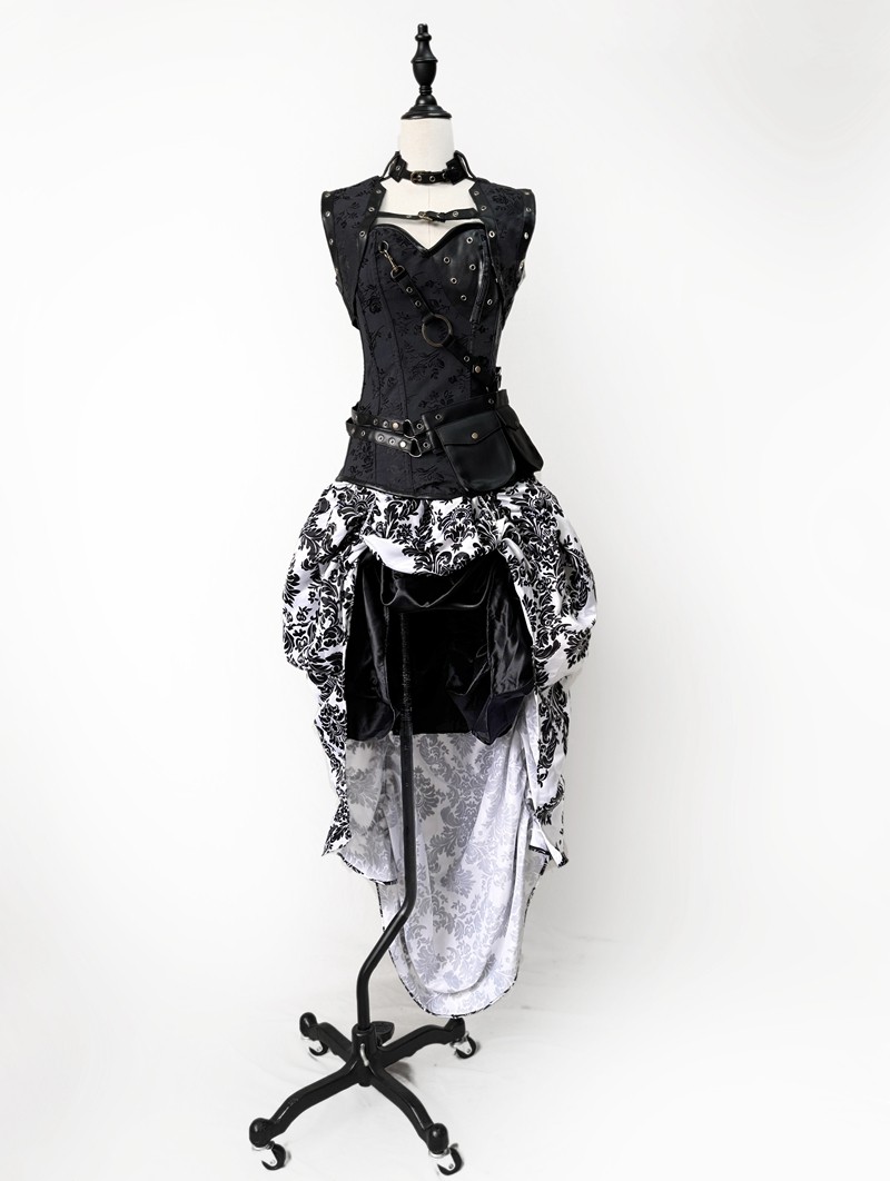 Gothic Steampunk Corset Burlesque High-Low Prom Party Dress D1058 -  D-RoseBlooming