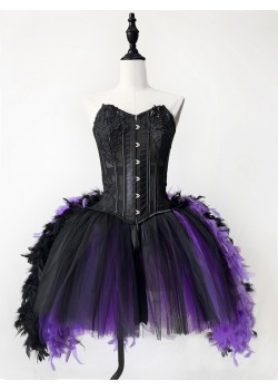 Gothic Feather Burlesque Corset Short Party Dress D1059