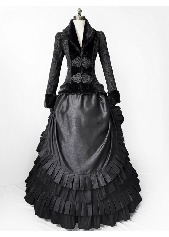 Black Winter Gothic Victorian Edwardian 2-Pieces Dress Suit D3036