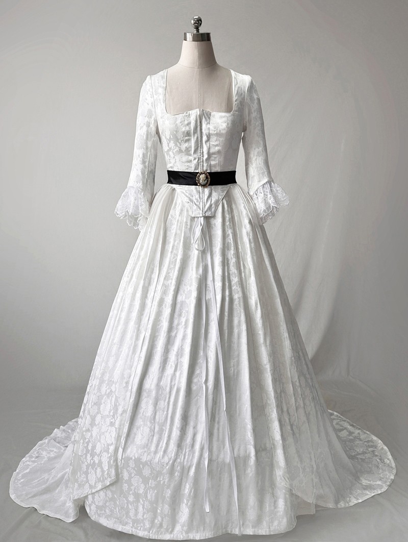 White Historical Victorian Edwardian Wedding Tea Party Dress D3037 -  D-RoseBlooming