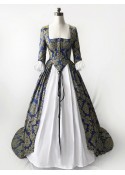 Blue Historical Patterned Victorian Civil War Queen Dress D3038