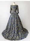 Blue Historical Patterned Victorian Civil War Queen Dress D3038