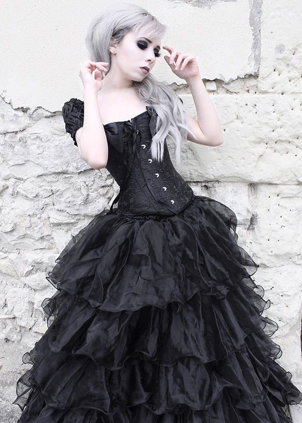 black gothic dress with sleeves Gothic Black Gwendolyn Velvet and Lace Gown Medium