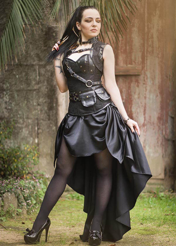 black steampunk dress Halloween Gothic Bat Print Steampunk Lace Dress Black main image 1