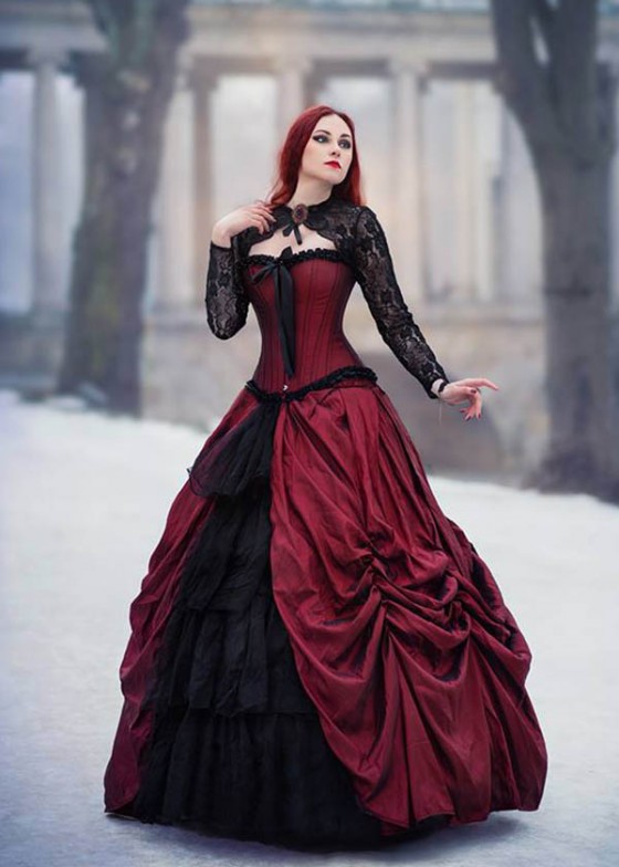 Red Black Gothic Long Prom Dress D1008 - D-RoseBlooming