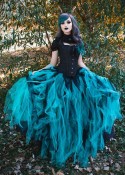 Black Teal Green Gothic Ball Gown Prom Dress D1024 - D-RoseBlooming
