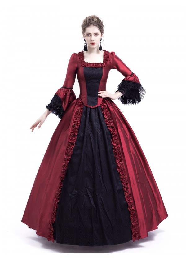Red Ball Gown Theatrical Victorian Gown D3023 - D-RoseBlooming