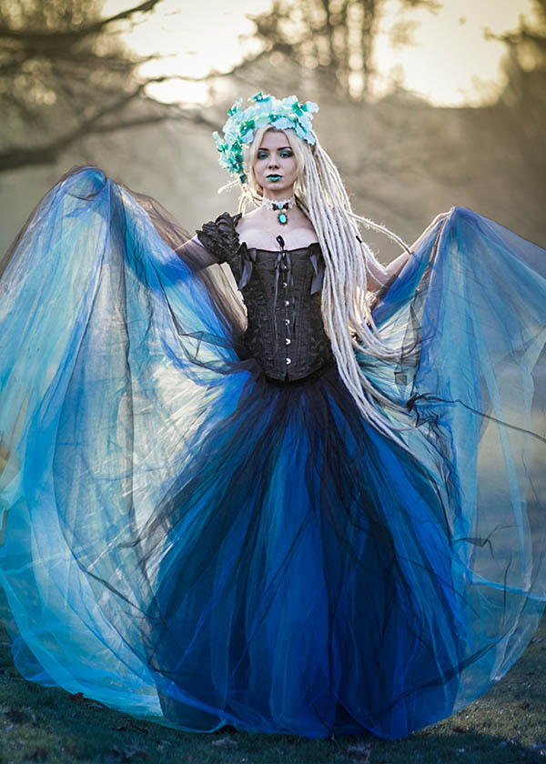Black Blue Gothic Long Prom Dress D1029 - D-RoseBlooming