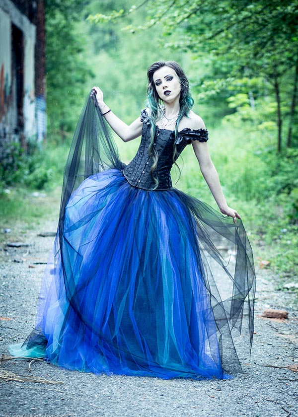 Black Blue Gothic Long Prom Dress D1029 - D-RoseBlooming